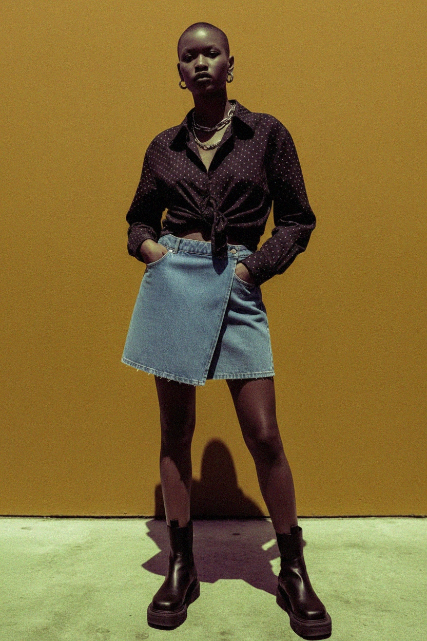 Blue Denim Wrap Mini Skirt zdjęcie 2