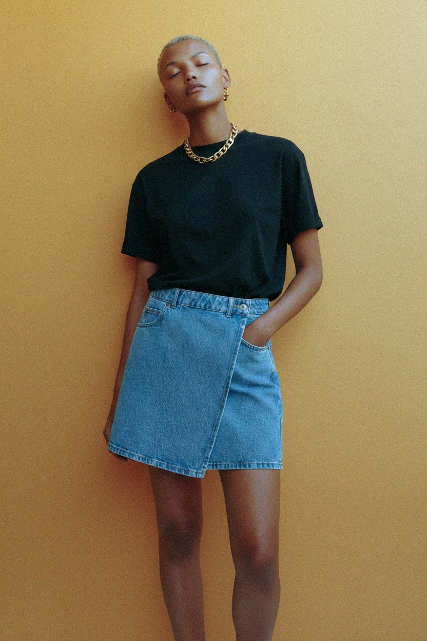 Blue Denim Wrap Mini Skirt zdjęcie 3