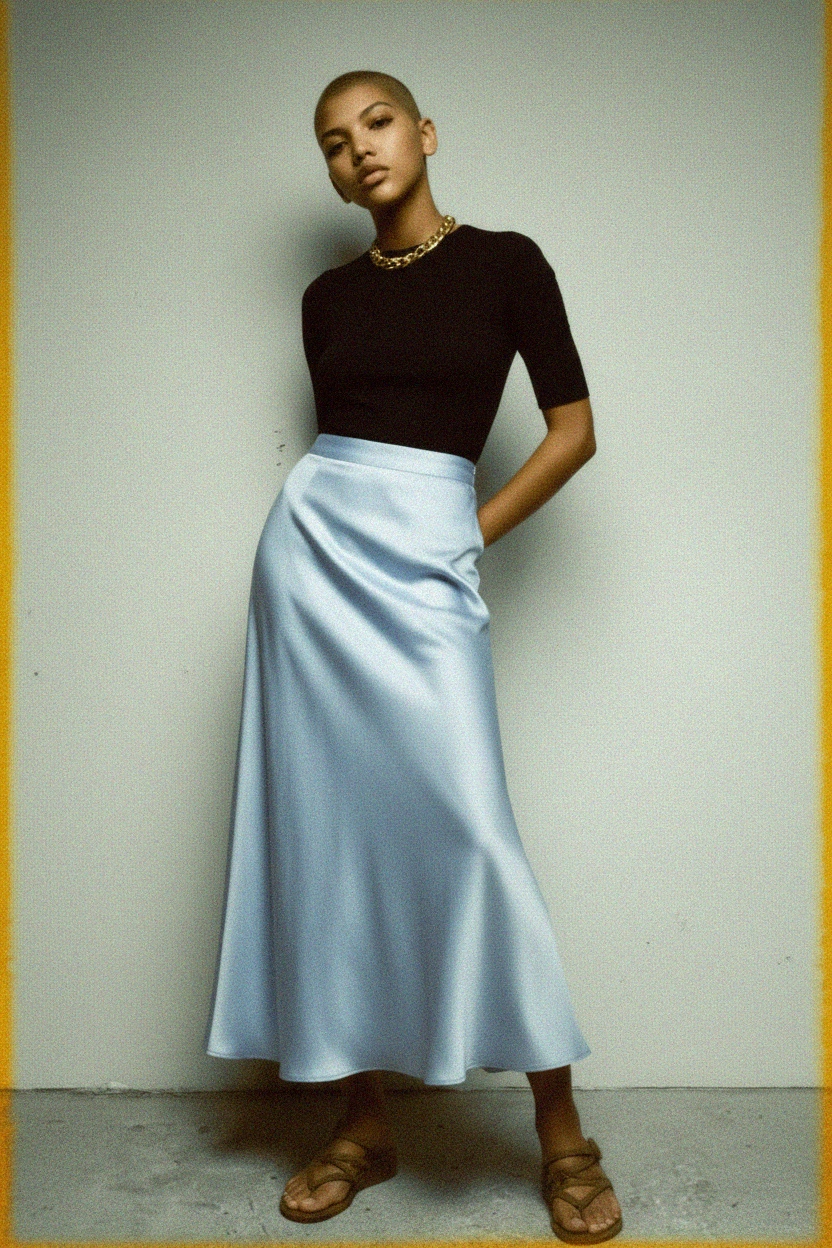 Flowy Light Blue Maxi Skirt zdjęcie 2