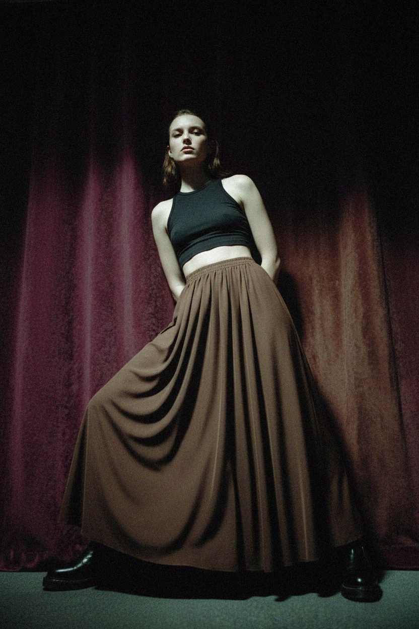 Flowy Brown Maxi Skirt zdjęcie 3