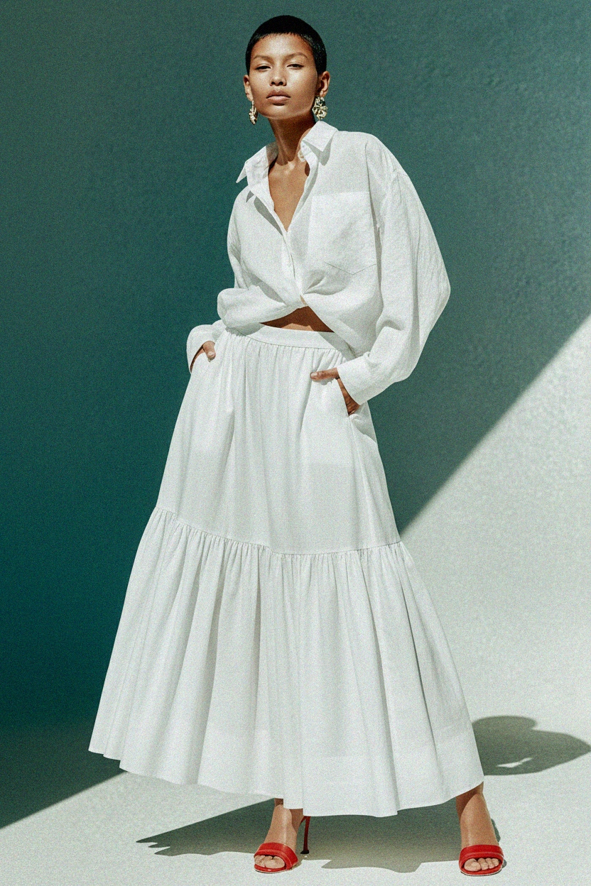 Flowy White Tiered Maxi Skirt zdjęcie 3