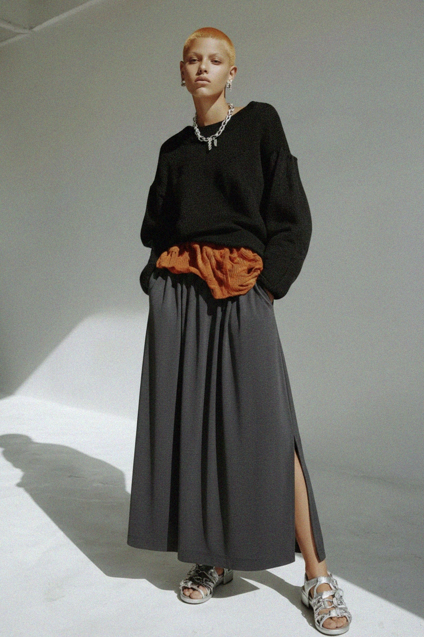 Elegant Flowing Maxi Skirt with Side Slit zdjęcie 2