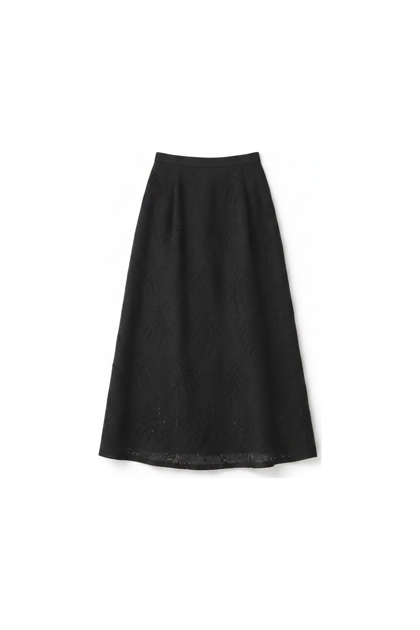 Elegant Black Midi Skirt with Leaf Pattern zdjęcie 1