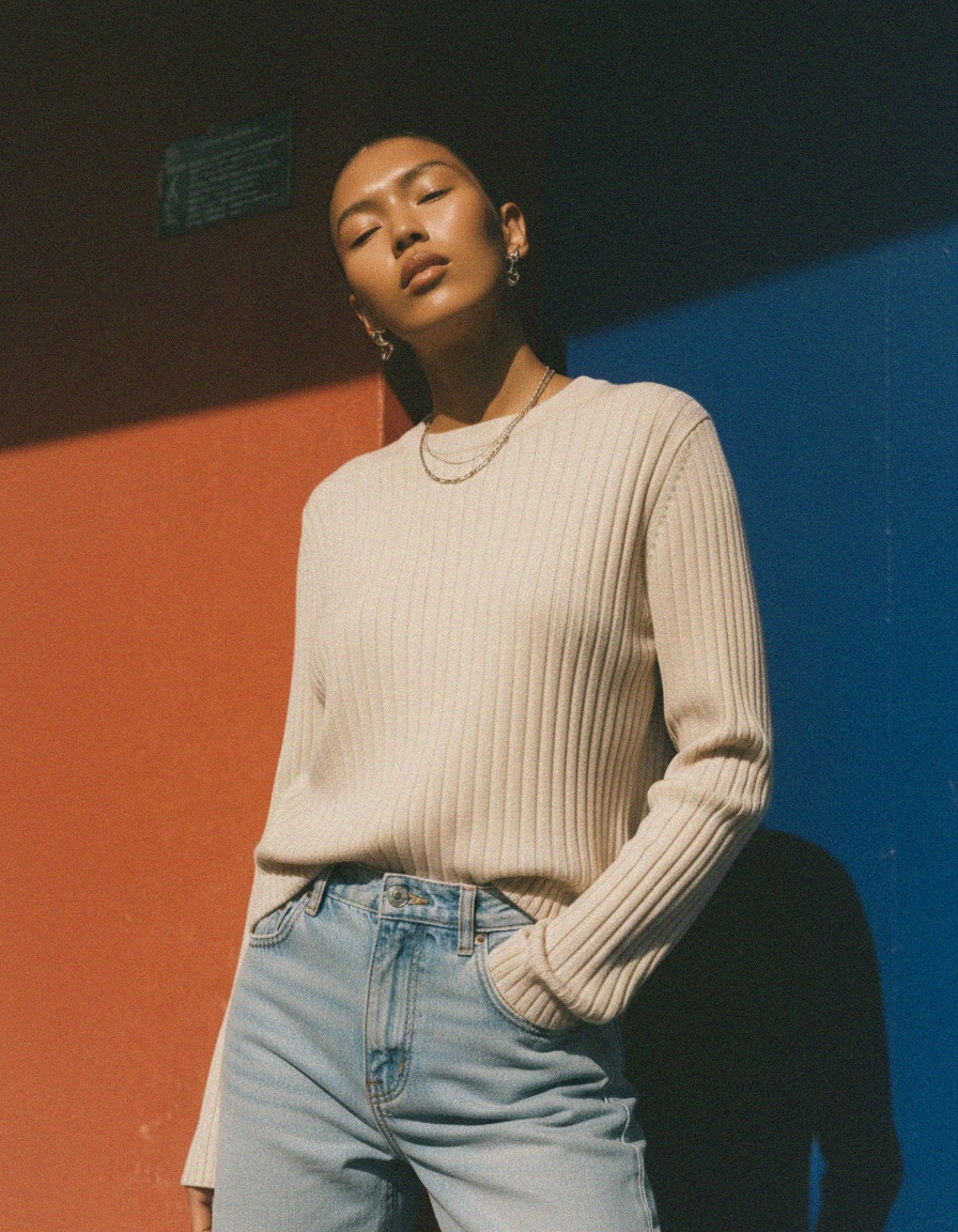 Ribbed Knit Crew Neck Sweater zdjęcie 3