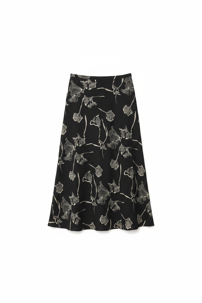 Black Floral Print Midi Skirt zdjęcie 1