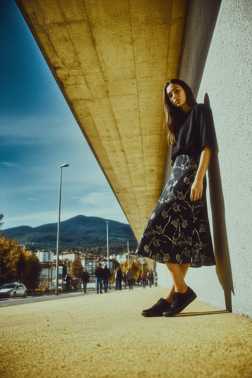 Black Floral Print Midi Skirt zdjęcie 3