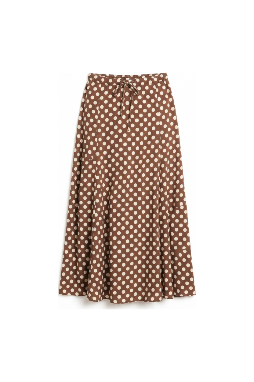 Brown Polka Dot Midi Skirt zdjęcie 1