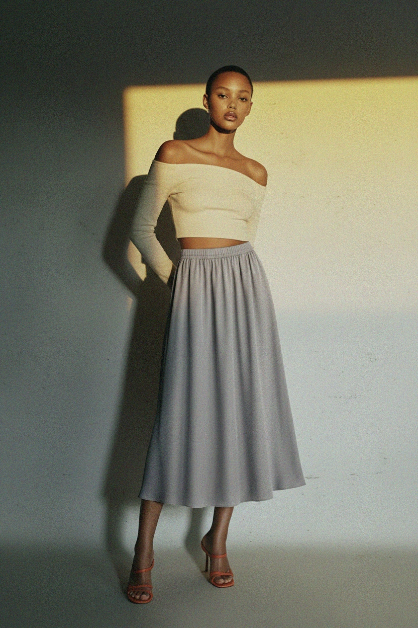 Elegant Flowing Grey Midi Skirt zdjęcie 3
