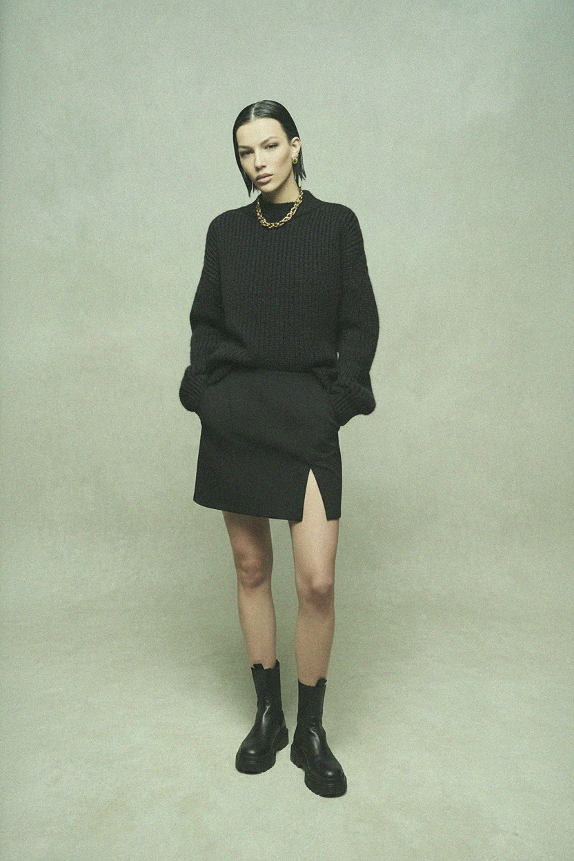 Black Mini Skirt with High Side Slit zdjęcie 2