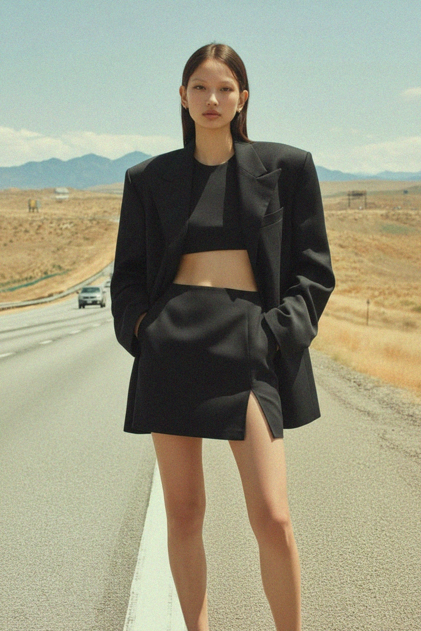 Black Mini Skirt with High Side Slit zdjęcie 3