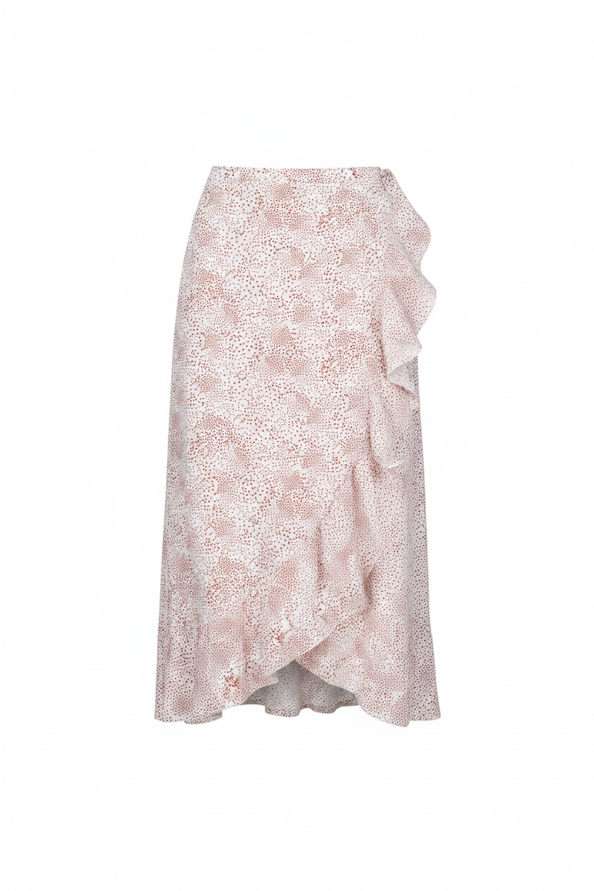 White Dotted Ruffle Wrap Midi Skirt zdjęcie 1
