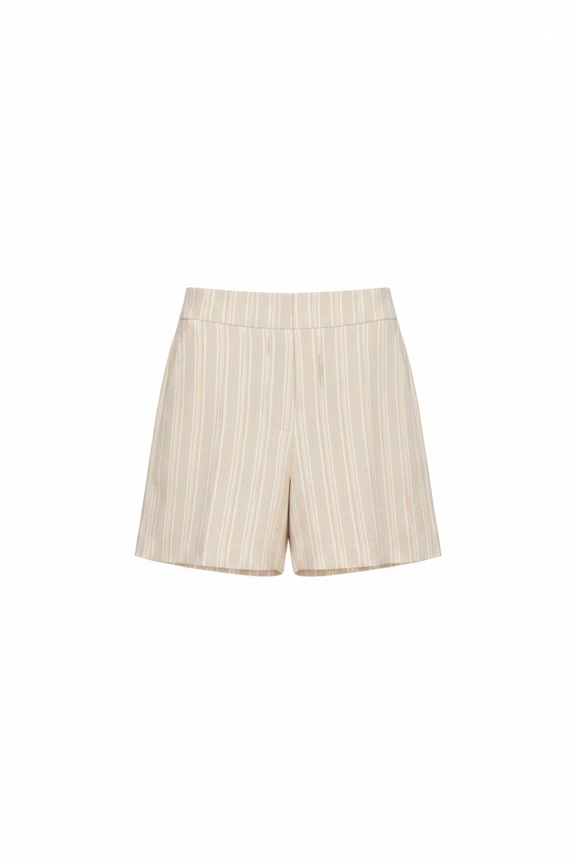 Beige Striped Tailored Shorts zdjęcie 1