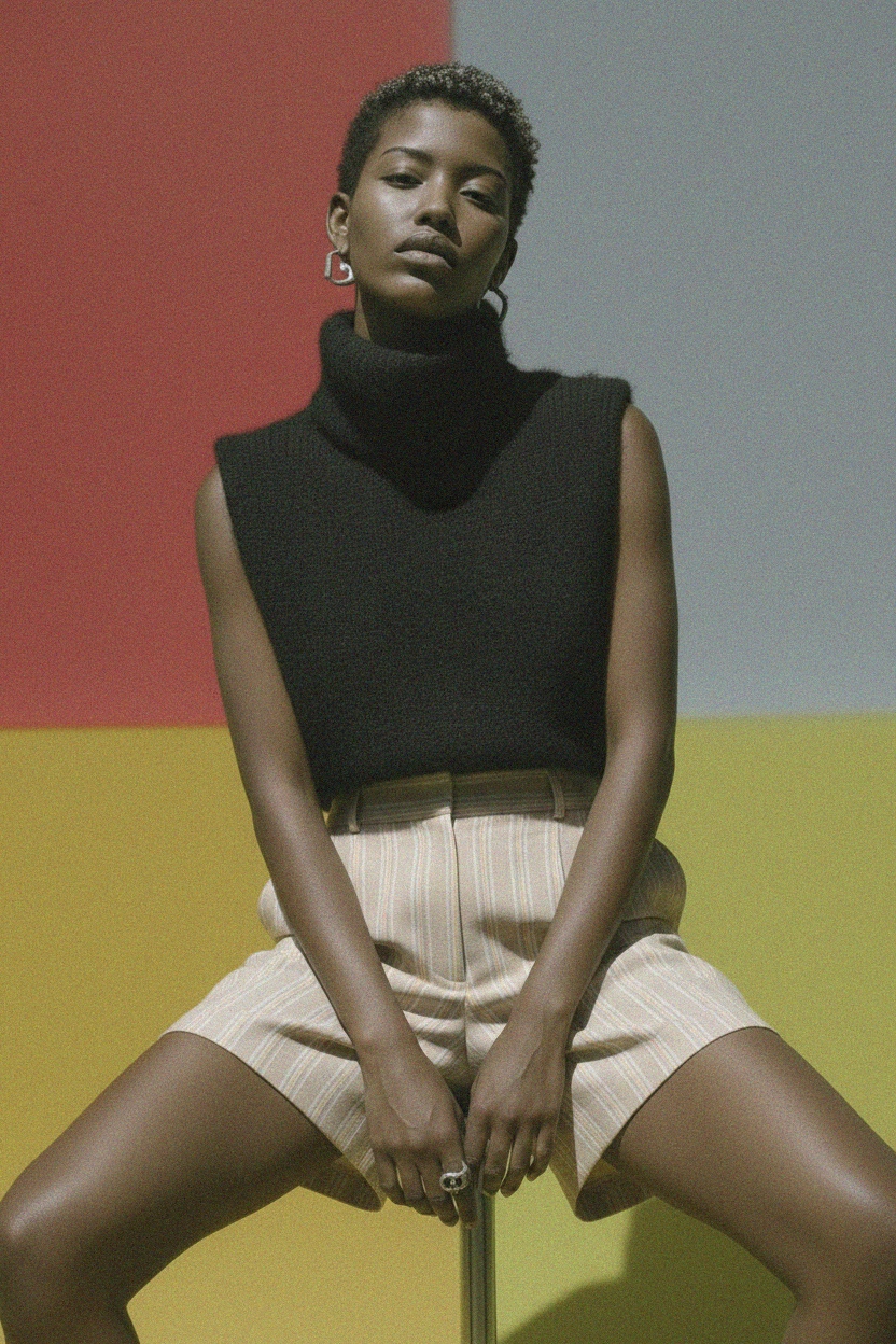 Beige Striped Tailored Shorts zdjęcie 2