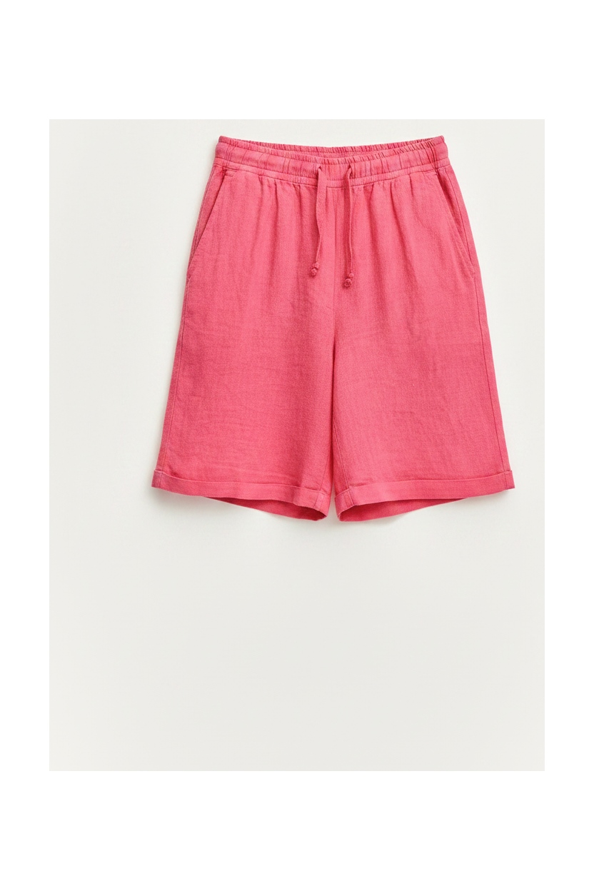Relaxed Fit Cuffed Linen Shorts in Vibrant Pink zdjęcie 1