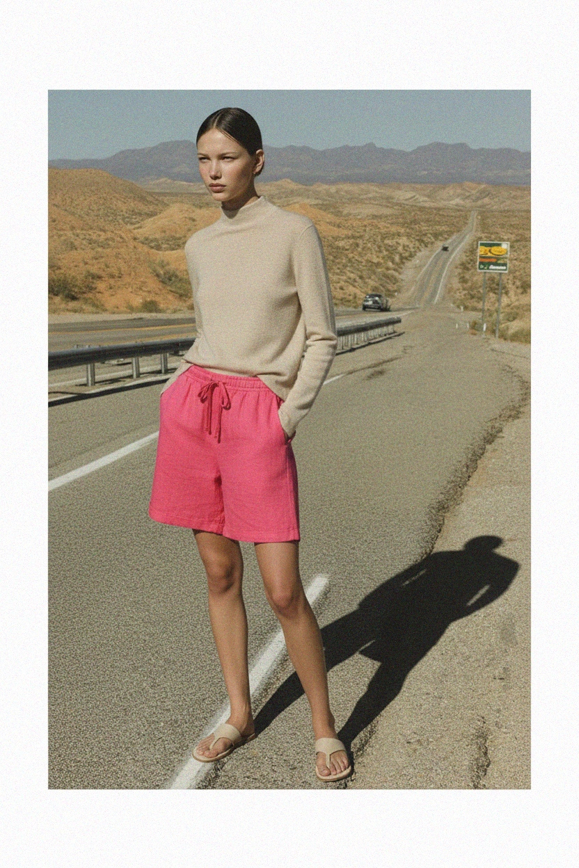 Relaxed Fit Cuffed Linen Shorts in Vibrant Pink zdjęcie 2