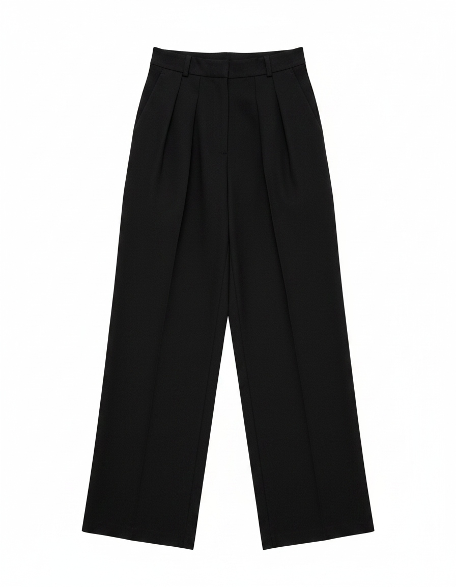 Black Pleated Wide-Leg Trousers zdjęcie 1