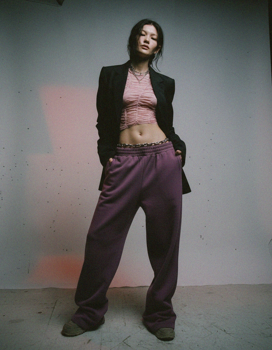 Relaxed Fit Purple Jogger Pants with Cuffed Ankles zdjęcie 2