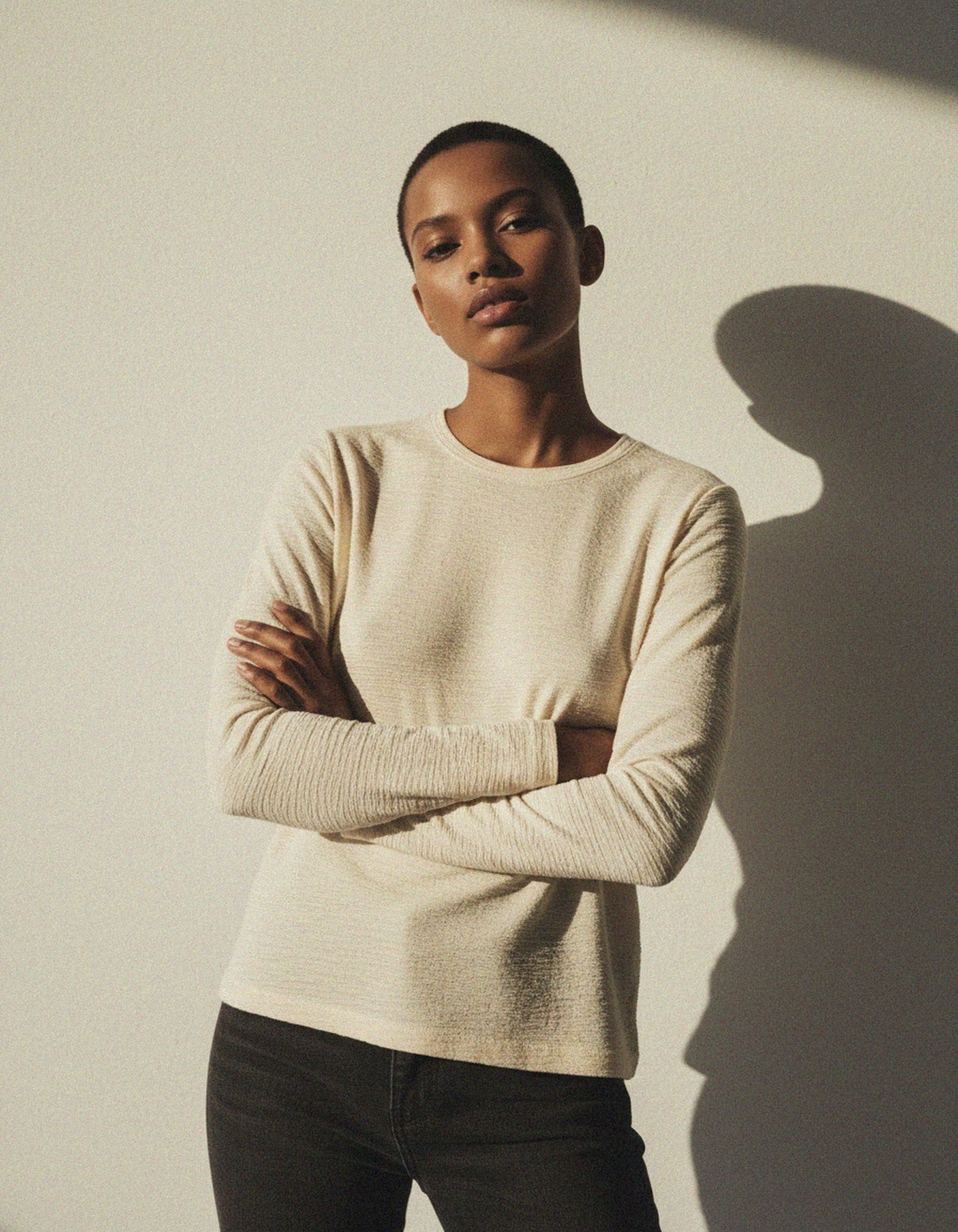 Cream Textured Long-Sleeve Blouse zdjęcie 2