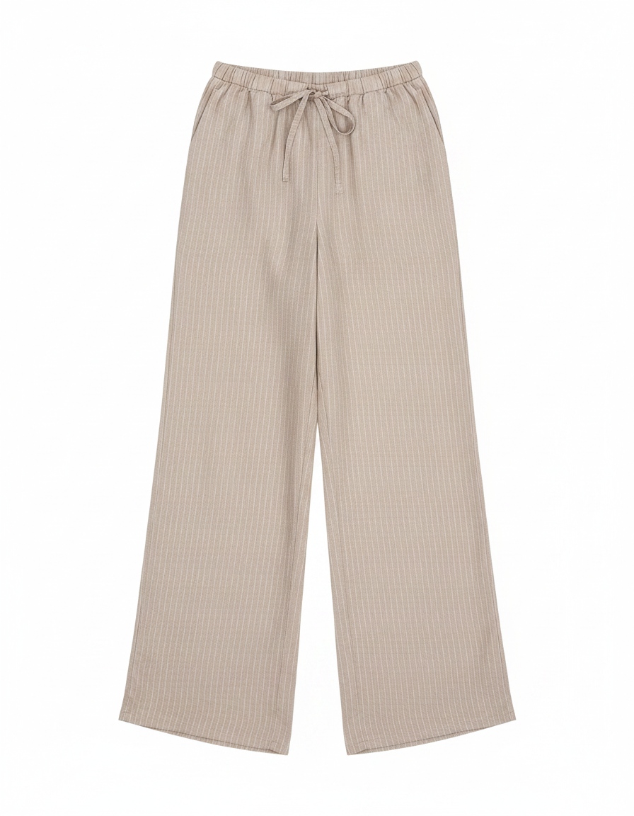 Relaxed Fit Beige Striped Wide-Leg Pants zdjęcie 1