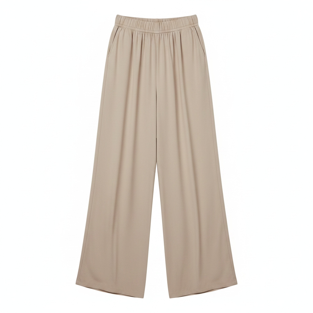 Flowy Wide-Leg Trousers in Soft Beige zdjęcie 1