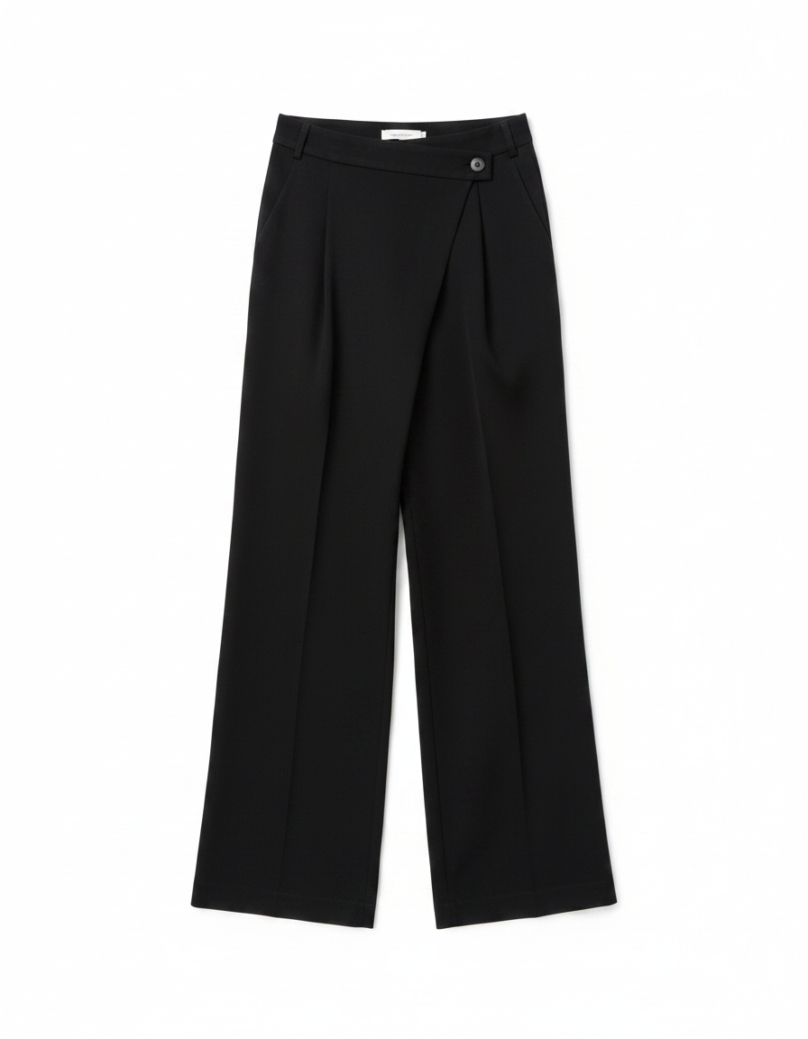 Black Wide-Leg Wrap Front Trousers zdjęcie 1