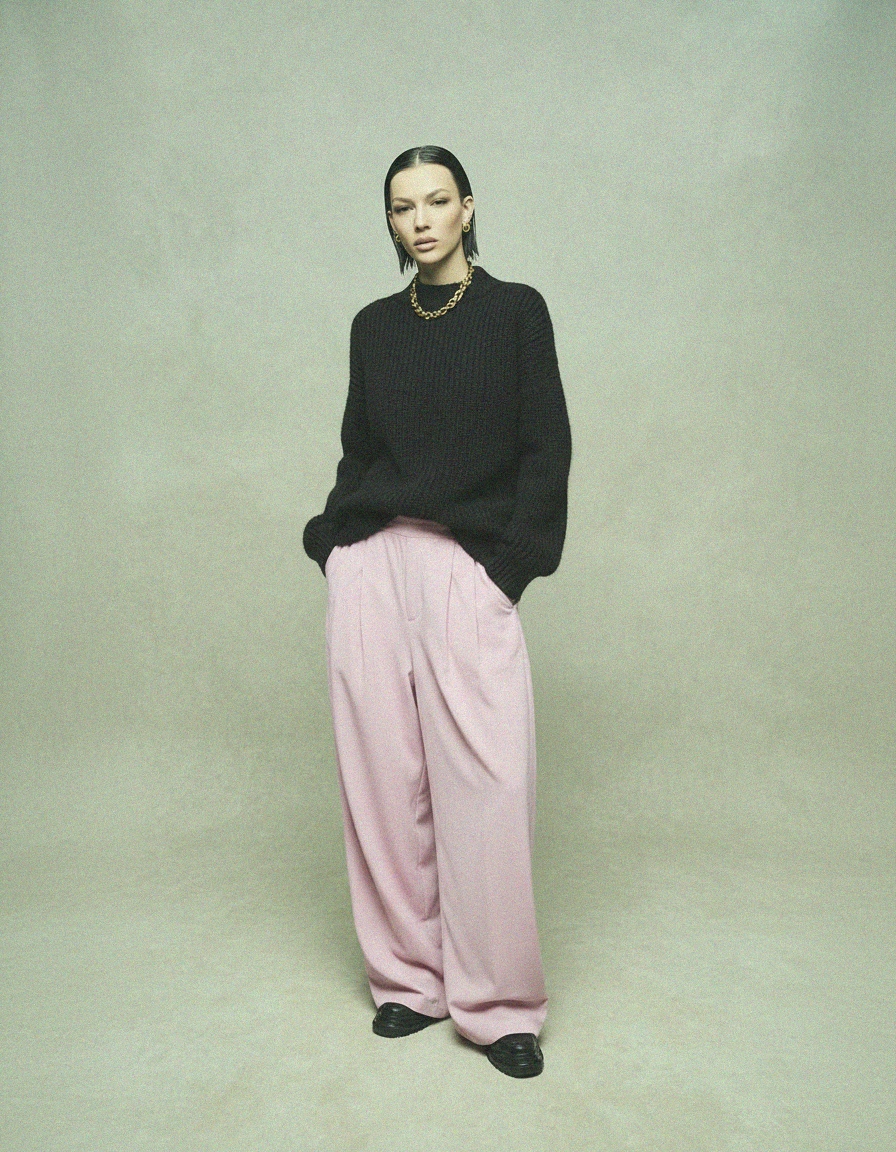 Relaxed Pink Wide-Leg Trousers zdjęcie 2