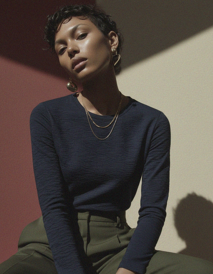 Textured Wave Pattern Long-Sleeve Top zdjęcie 4