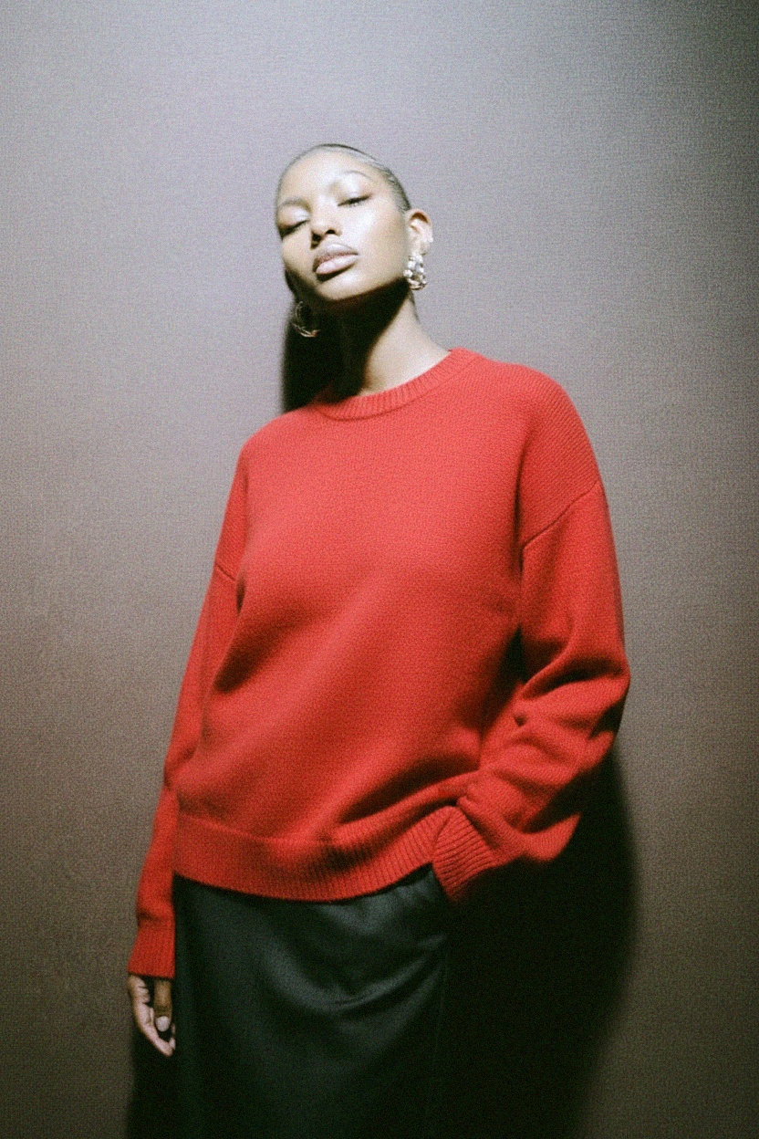 Vibrant Red Knit Sweater with Relaxed Fit zdjęcie 4