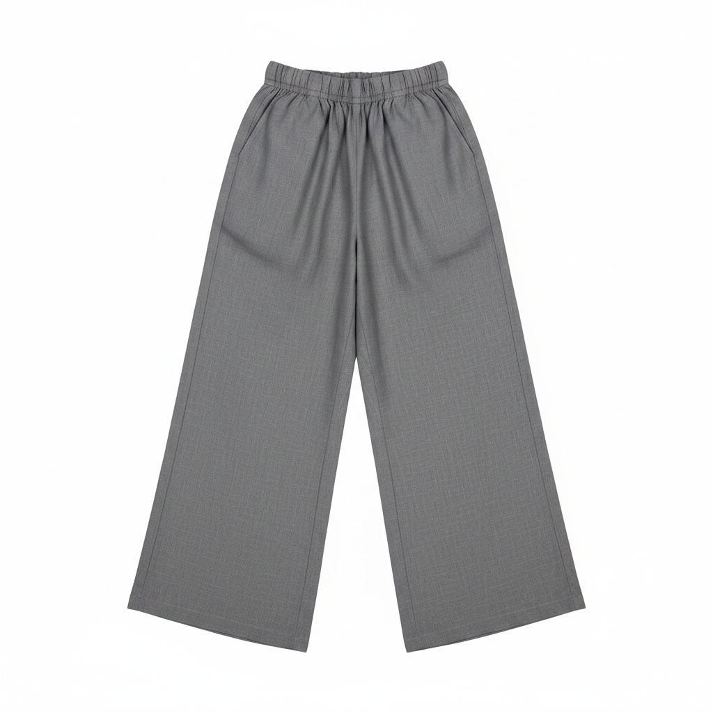 Grey Wide Leg Elastic Waist Pants zdjęcie 1