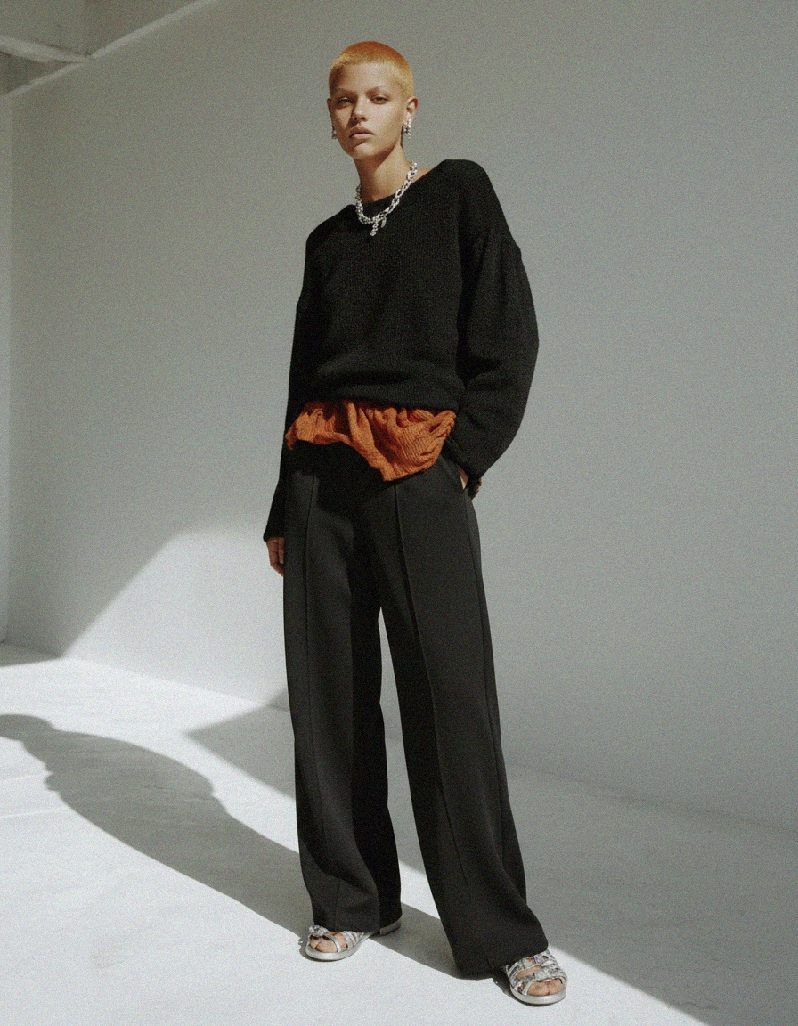 Relaxed Black Wide-Leg Trousers zdjęcie 2