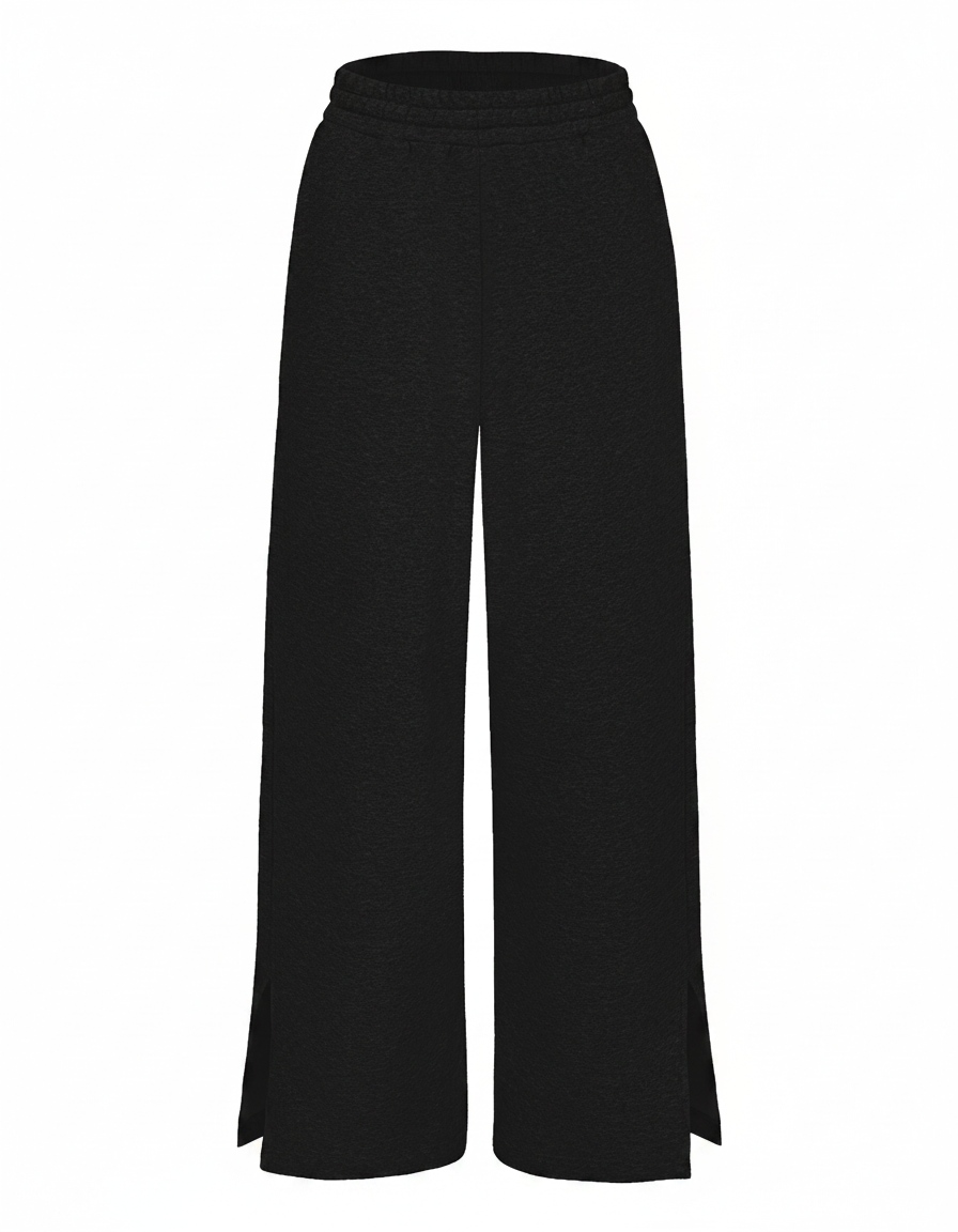 Black Wide-Leg Lounge Pants with Side Slits zdjęcie 1