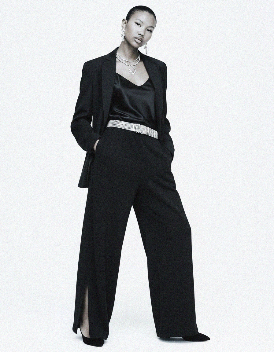 Black Wide-Leg Lounge Pants with Side Slits zdjęcie 2