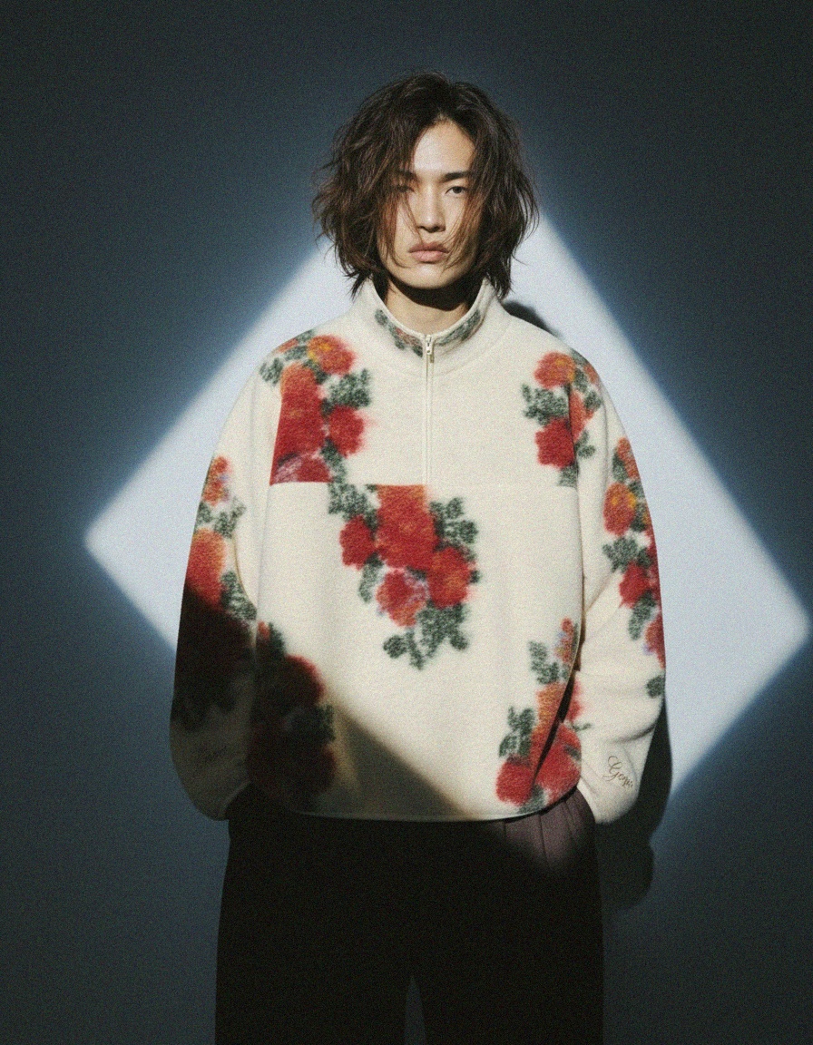 Cozy Floral Pullover Sweater with High Collar zdjęcie 3