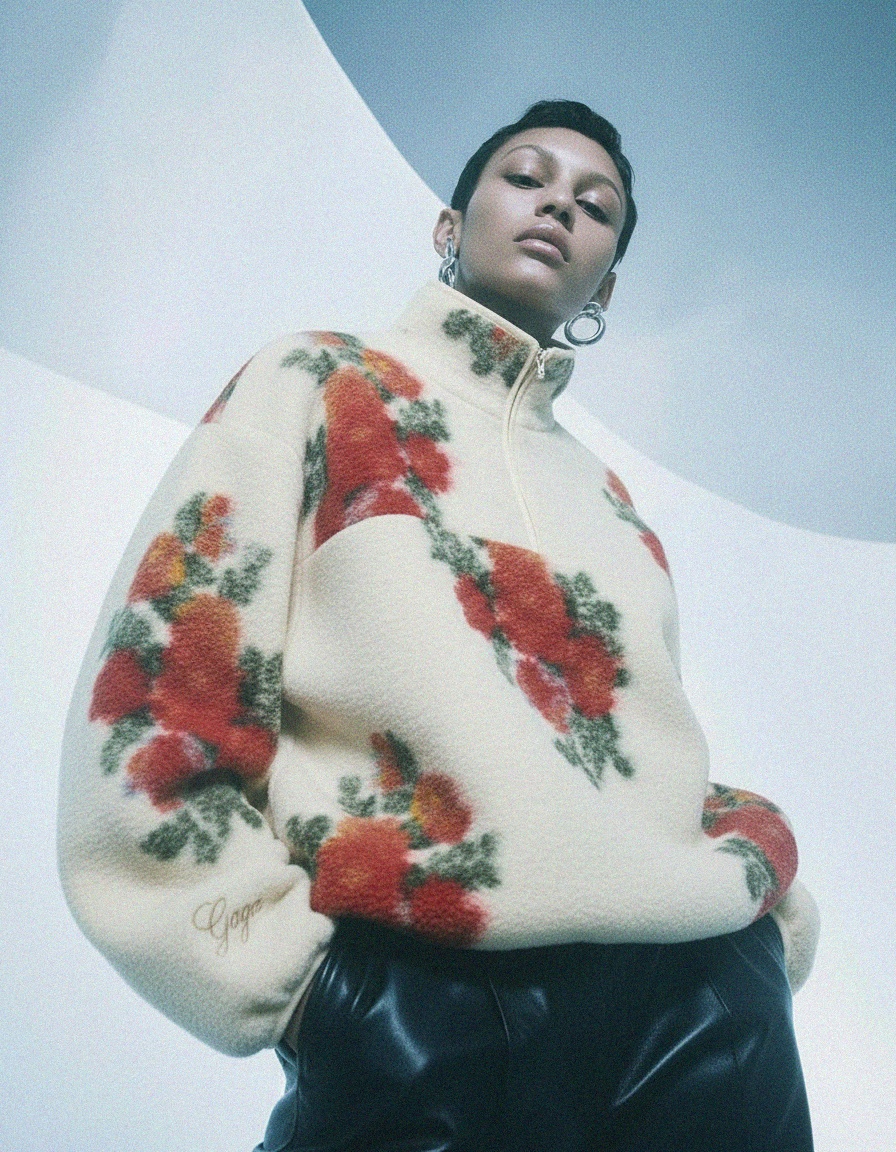 Cozy Floral Pullover Sweater with High Collar zdjęcie 4