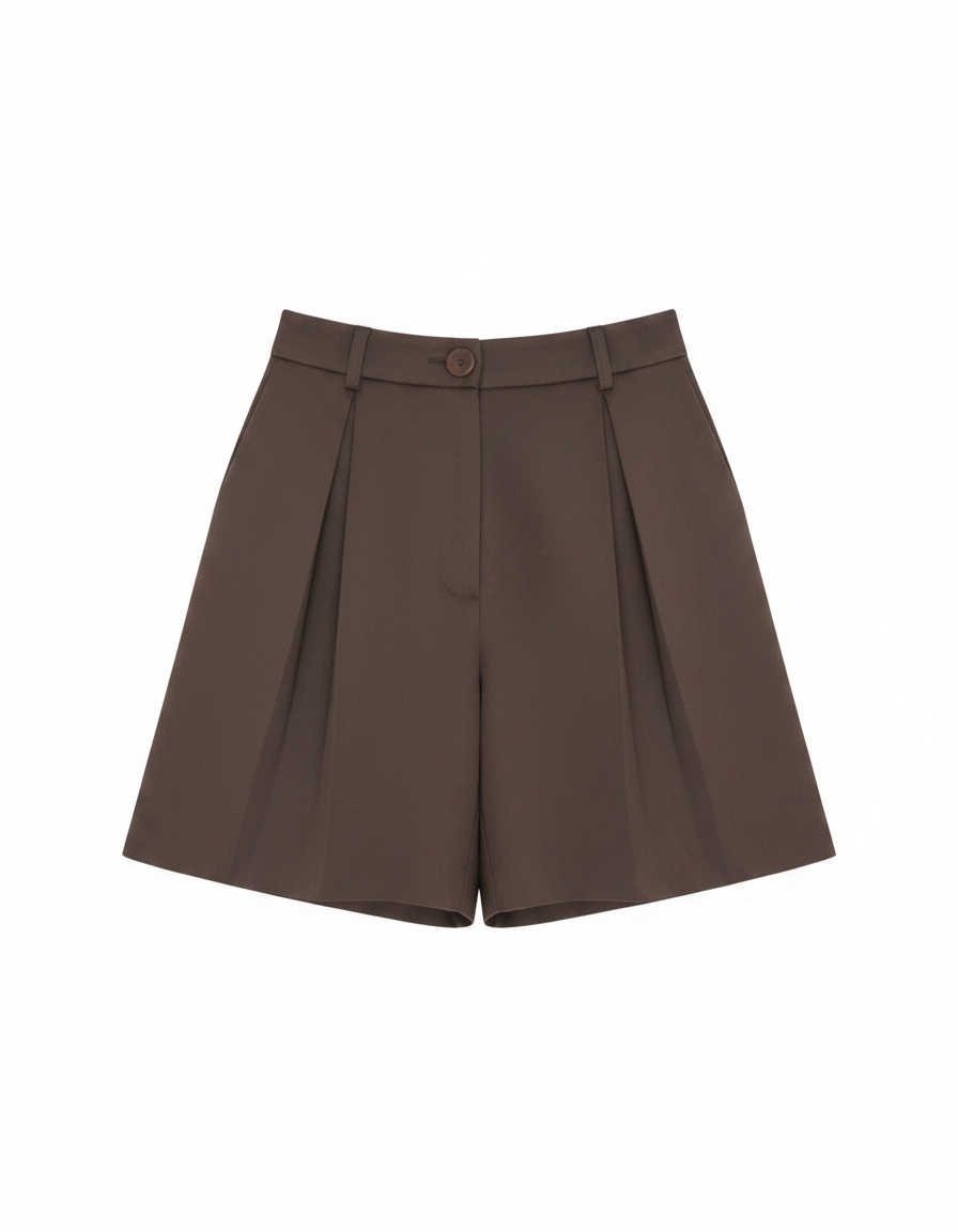 Tailored Pleated Brown Shorts zdjęcie 1
