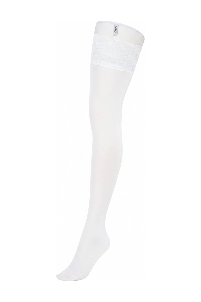 White Sheer Thigh High Stockings with Lace Top zdjęcie 1