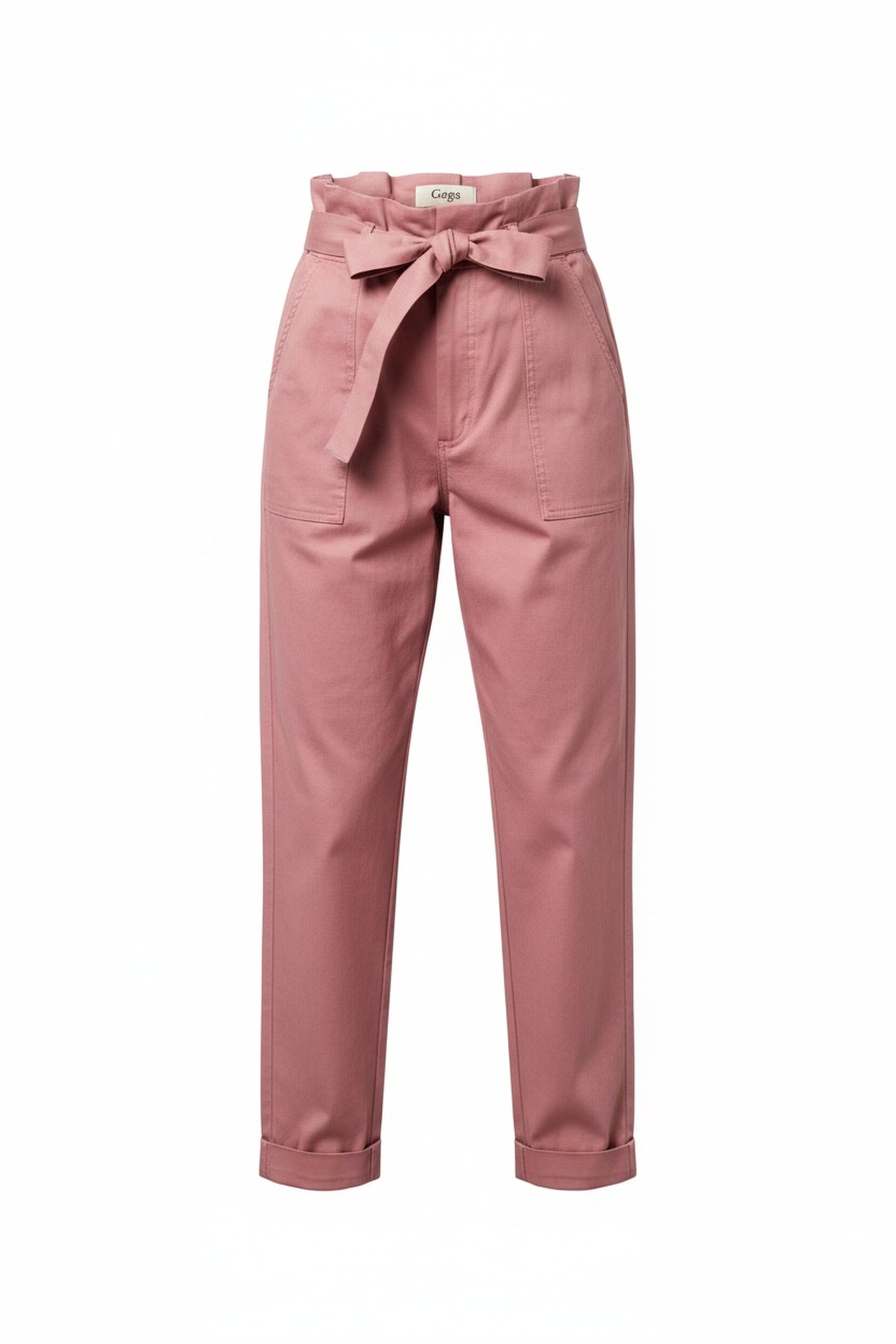 Stylish Pink Paper-Bag Waist Regular Pants zdjęcie 1