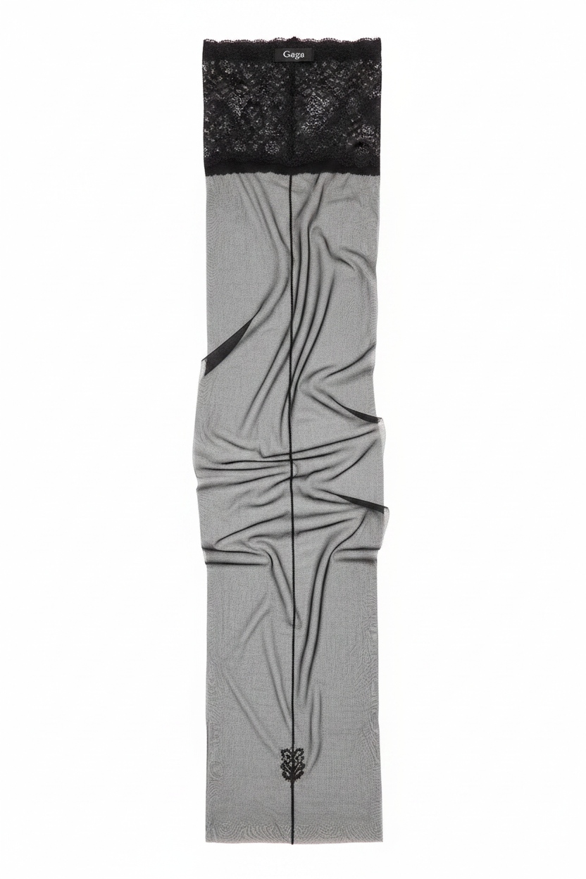 Elegant Black Seamed Hold-Ups with Lace Trim zdjęcie 1