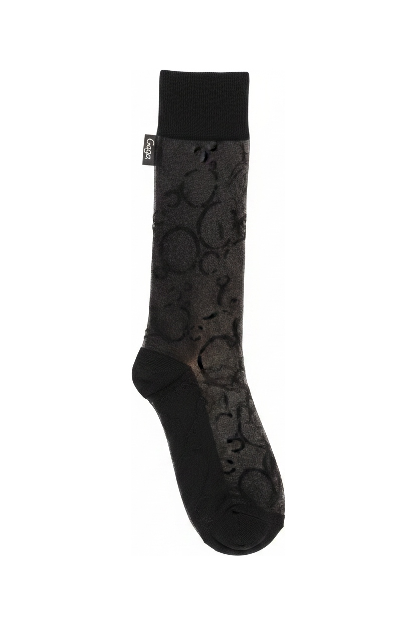 Black Sheer Patterned Knee-High Socks zdjęcie 1