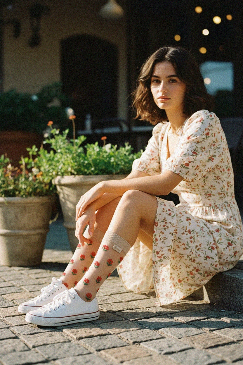 Sheer Floral Embroidered Ankle Socks zdjęcie 2