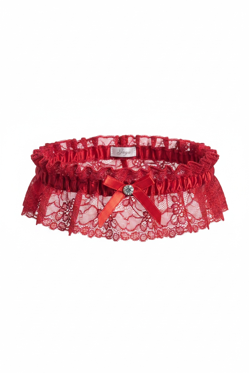 Red Lace Garter with Bow Detail zdjęcie 1