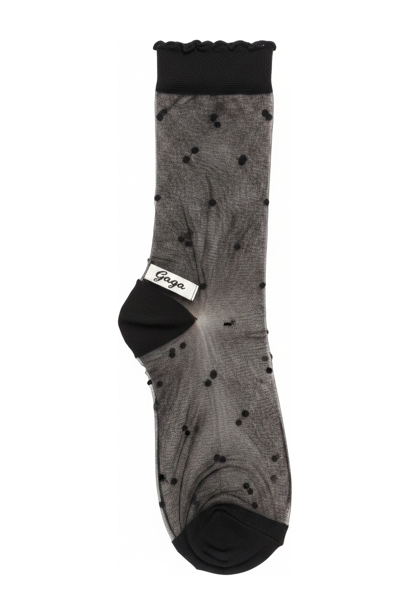 Sheer Black Polka Dot Ankle Socks with Ruffle Cuff zdjęcie 1