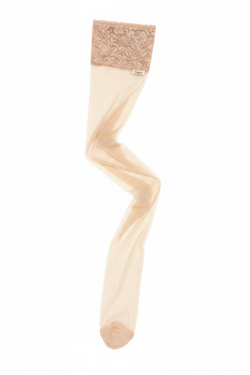 Sheer Thigh-High Stockings with Floral Lace Top zdjęcie 1