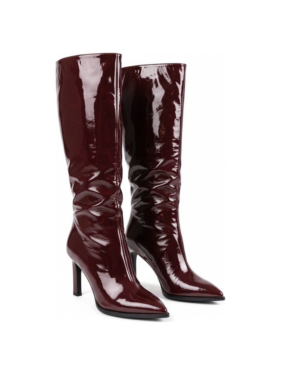 Glossy Red Knee-High Boots with Pointed Toe zdjęcie 1
