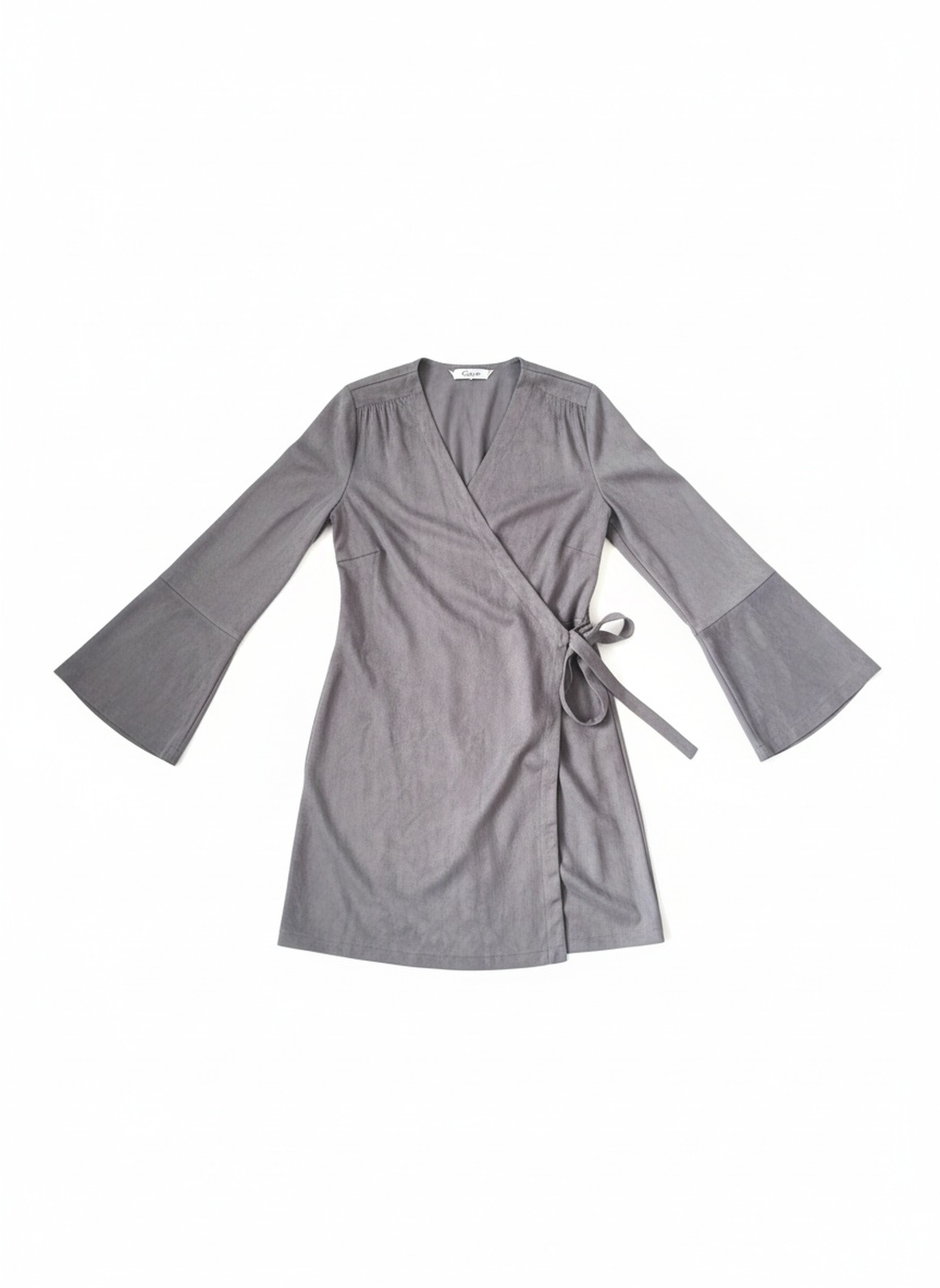 Soft Grey Faux Suede Wrap Mini Dress zdjęcie 1