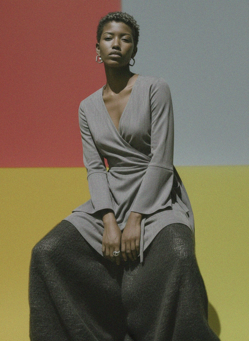 Soft Grey Faux Suede Wrap Mini Dress zdjęcie 3