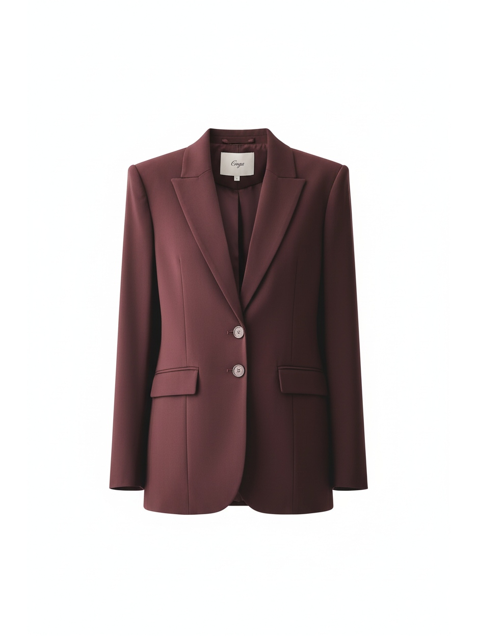 Burgundy Structured Blazer with Notched Lapels zdjęcie 1
