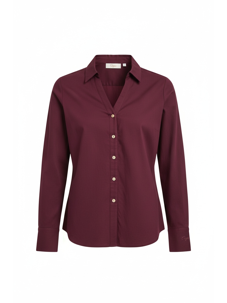 Deep Purple Collared Long Sleeve Blouse zdjęcie 1
