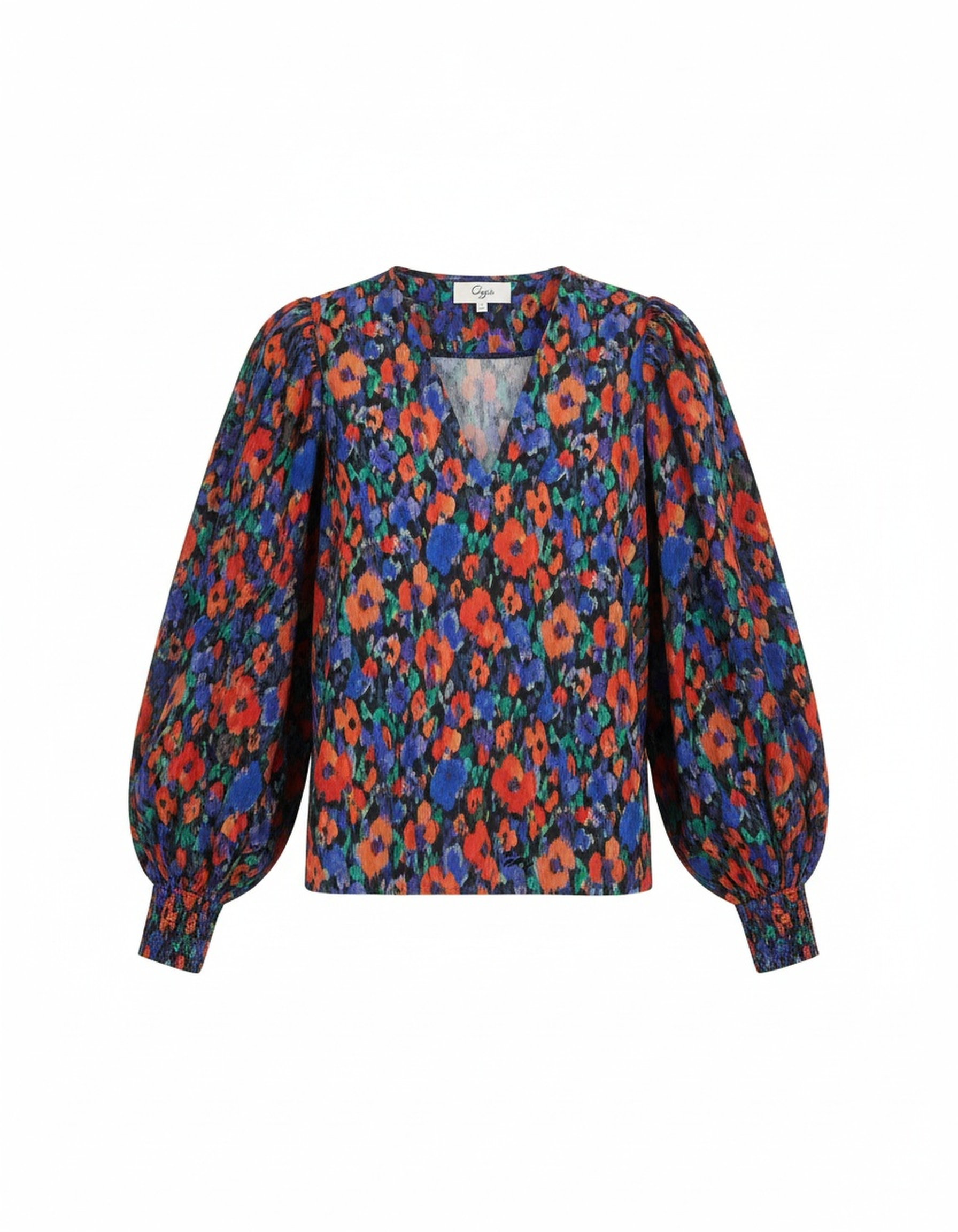 Vibrant Floral Print Blouse with V-Neck zdjęcie 1