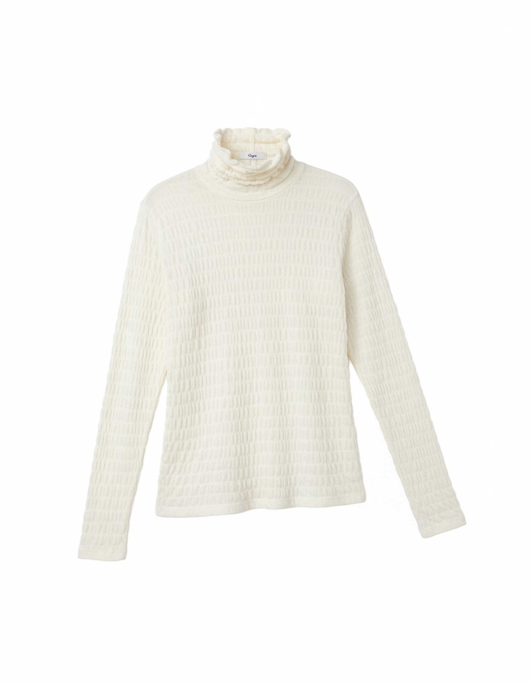 White Textured Ruffled Turtleneck Top zdjęcie 1